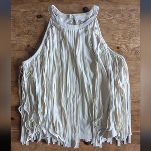 White Fringe Sleeveless Top